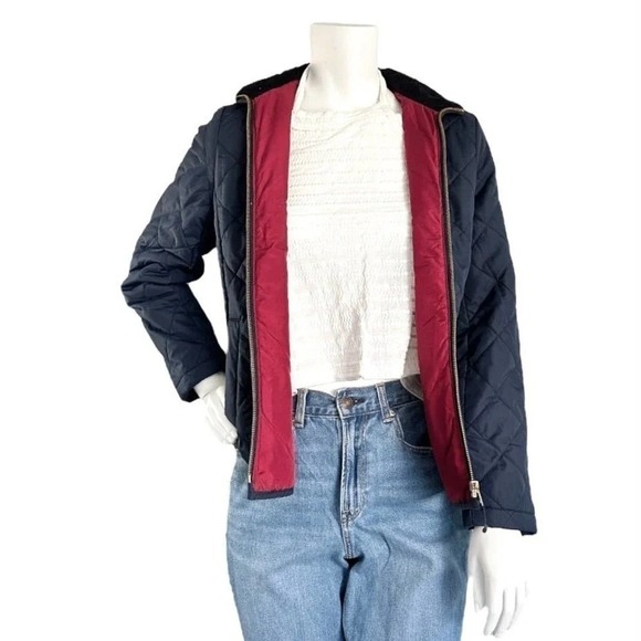J.Crew Navy Quilted Jacket XS Red Lining Preppy Equestrian Classic lightweight - Picture 3 of 11